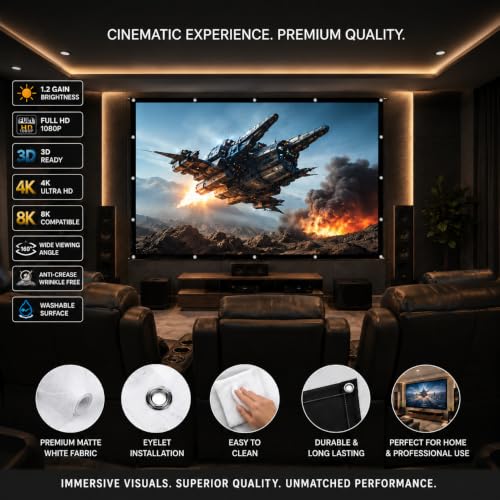 Image of Eyelet Projector Screen 96 Inch (195 cm W x 146 cm H /6.40 FT W x 4.80 FT H) 4:3 Aspect Ratio 1.2 Gain Matte White Full HD 1080P UHD 3D 4K & 8K