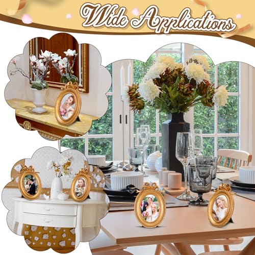 Vicenpal US-VICENPAL-3535 3 Pcs Tiny Picture Frame Small Picture Frames Vintage Oval Picture Frames Gold Vintage Baroque Ornate Antique Picture Frames Resin Oval Frame Table Display Frame thumb #5