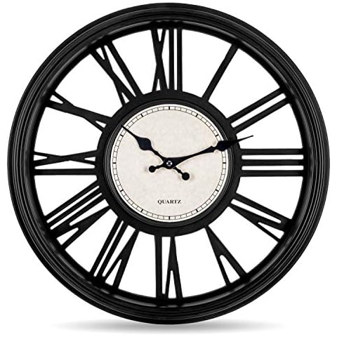 Bernhard Products Decorative Wall Clock 18 Inch Silent Non Ticking Extra Large Quartz Battery Operated Black Roman Numerals for Kitchen, Office, Living/Dining Room & Over Fireplace, Wedding Gift Cover