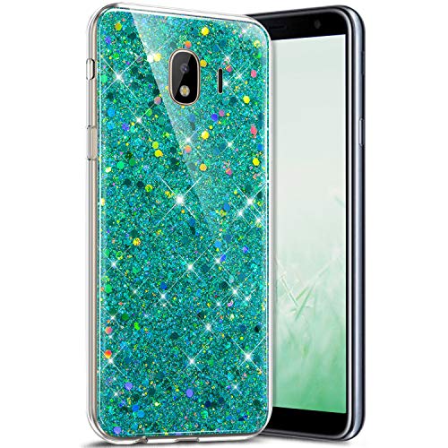 Robinsoni Case Compatible with Samsung Galaxy J4 2018 Cover Flexible Samsung Galaxy J4 2018 Case Silicone Bling Case Soft Silicone TPU Case Glossy Gel Rubber Cover Sparkle Ultra Thin Cover, Green