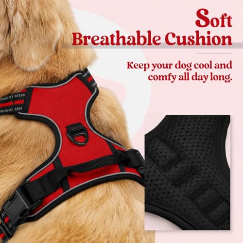 Image of Lyrovo Adjustable No-Pull Dog Harness with Leash Set for Small, Medium & Large Dogs - Reflective, Breathable, Comfortable Vest Harness for Training & Walking (Red, XL (35-60Kg))