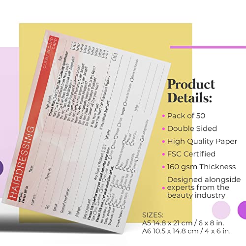 Hairdressing Client Record Card - Treatment Consultation Form for Mobile Therapists & Salons A5 Pack of 50 - Landscape - Image 4