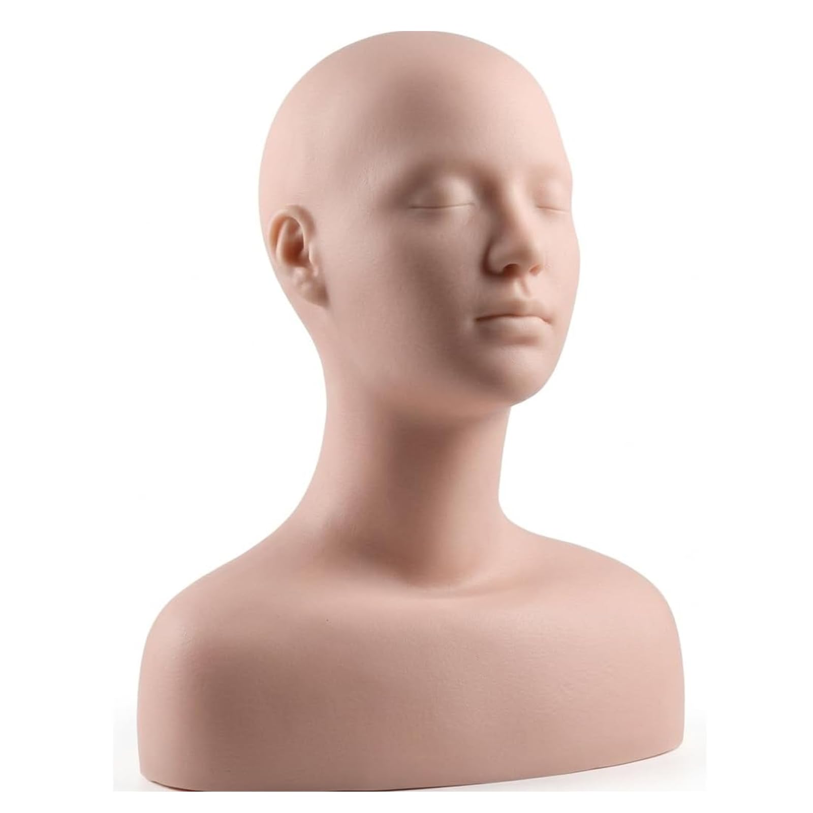 Lwuey Multi Function Makeup Practice Model, Esthetics Soft Mannequin Head with Shoulders Massage Wig Hat Display Silicone PVC Skin Texture Facial