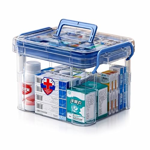 Image of HoopVool Plastic Medicine Storage Box Organizer, Family Emergency Kit Portable Lockable Container for, Art Craft and Household Organizer (Blue, Large)