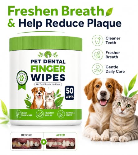EDGEVEIL Pet Teeth Cleaning Wipes for Dogs & Cats, Professional Dog Tooth Brushing Kit Reduce Bad Breath & Plaque Tartar, Dog Dental Finger Wipes, Dog Breath Freshener, Dog Toothbrush & Toothpaste — view 4