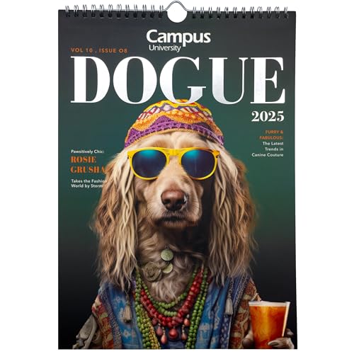Campus 2025 Calendar, Annual Dog Wall Calendar, Calendar Pictures to Note with Spiral Binding and Metal Hanger