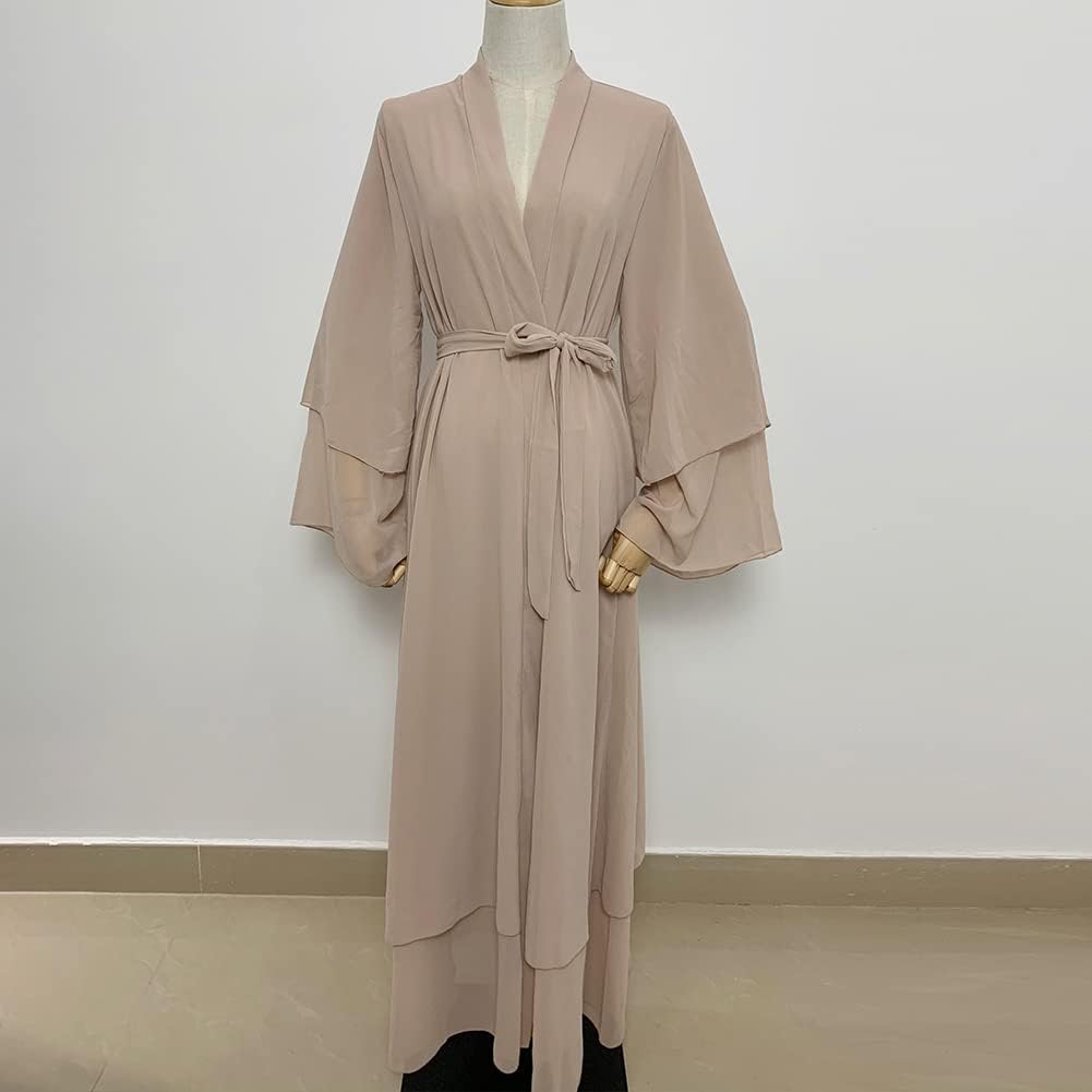 Abayas for Women Muslim Dubai Dress Solid Loose Fit Long Cardigan Islamic Kaftan Robe Open Front Maxi Length - Image 3