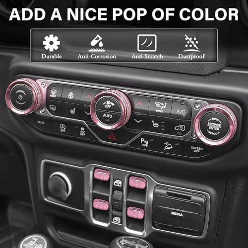 8Pcs Button Knob Cover for Jeep Wrangler JL JLU 2018-2025 2026 & Gladiator JT 2020-2025 2026 Accessories, JL Window Switch Button Cover Volume Radio Air Conditioner Headlight Switch Knob Cover (Pink) - Image 3