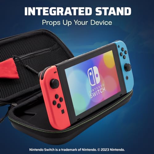 Image of PDP Nintendo Switch Travel Case Plus GLOW with Wrist Strap, Built-in Stand & Game Storage Pockets, Licensed for Switch Lite /OLED: Legend of Zelda Tears of the Kingdom Link Hero Blue (Glow in the Dark)