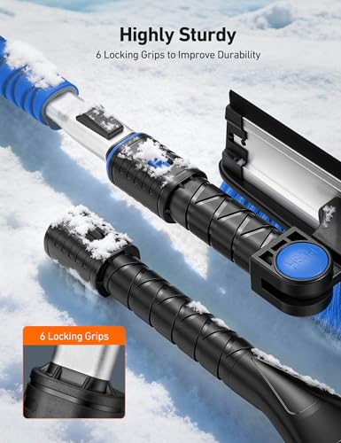AstroAI 47.2" Ice Scrapers for Car Windshield, 3 in 1 Sturdy Snow Brush with Squeegee, 10 Adjustable Length Settings, Extendable Aluminum Handle, 180° Pivoting Snow Scraper for Car, Truck, SUV(Blue) - Thumbnail 5