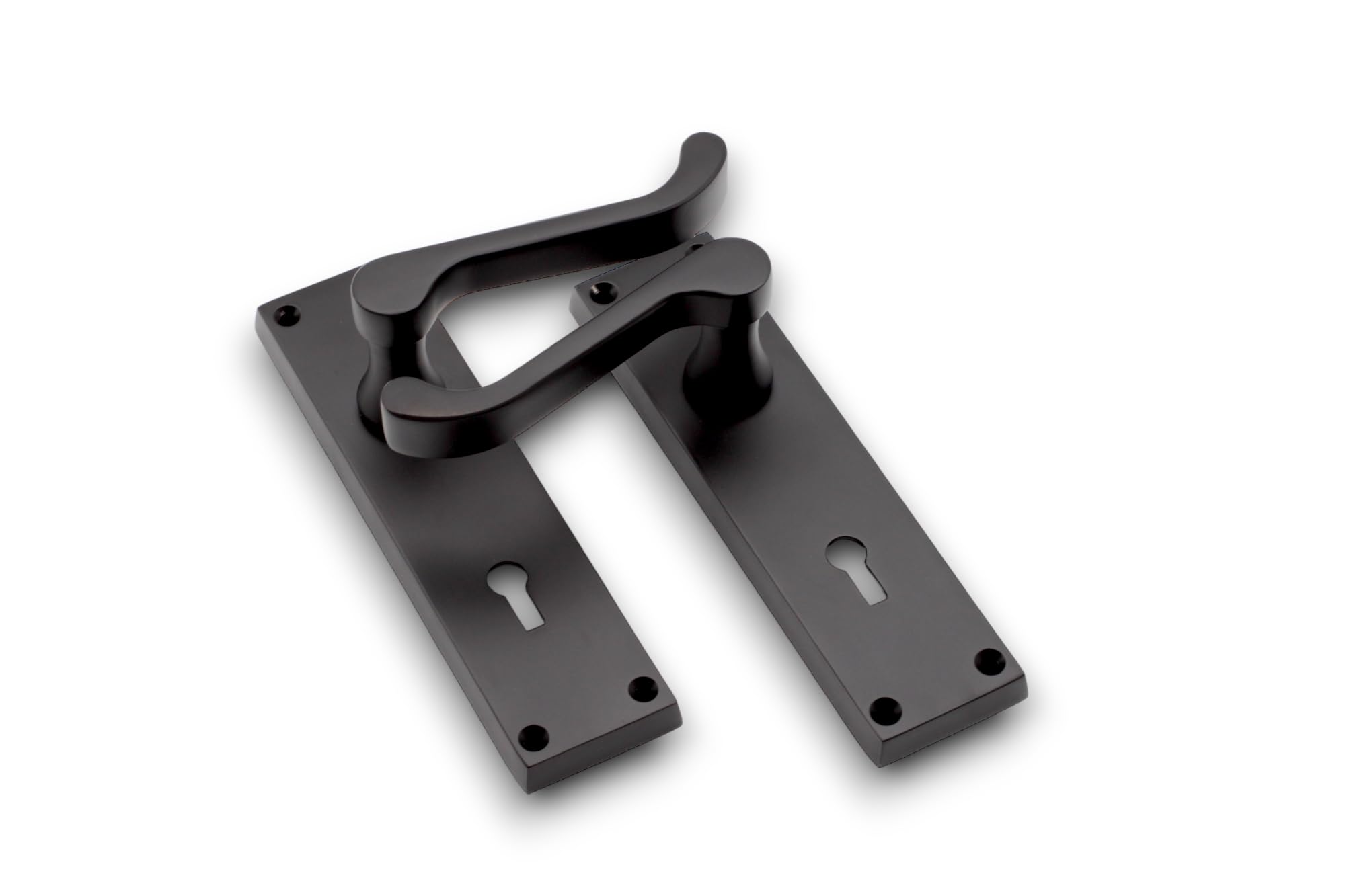 Juego De Manijas De Puerta Negras Mate Estilo Victoriano | Incluye Pestillo Tubular Y Bisagras | HAVEN HERITAGE | Tirador De Palanca Desplazada