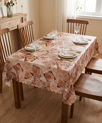 Image of Dakshya Industries PVC Waterproof Dining Table Cover 54x78 Inch for 6 Seater | Floral Printed Washable Oilproof Dustproof Table Cloth for Home Kitchen Dining Table (Elite Essence)