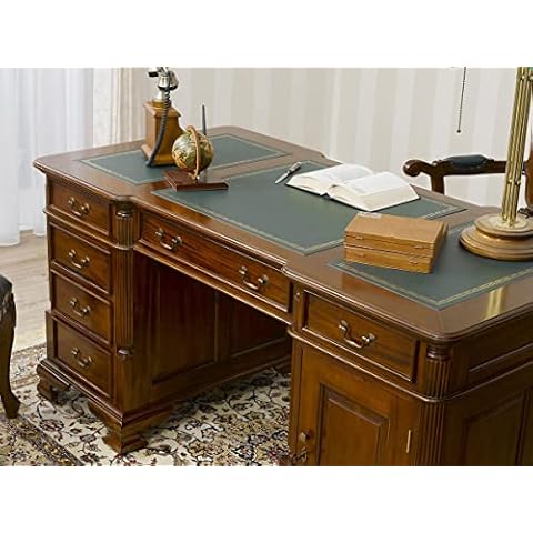Simone Guarracino Luxury Design Partner Schreibtisch Victorian Englischer Stil Büro Doppelschreibtisch 150 cm walnuss Kunstleder grün Cover