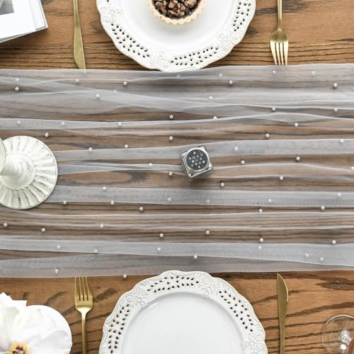 Artoid Mode Pearl Grey Gauze Table Runner 70x300 cm, Seasonal Sheer Cheesecloth Dining Holiday Birthday Table Decor for Home Party - Cosy Home Interiors Artoid Mode Pearl Grey Gauze Table Runner 70x300 cm, Seasonal Sheer Cheesecloth Dining Holiday Birthday Table Decor for Home Party - Image 2