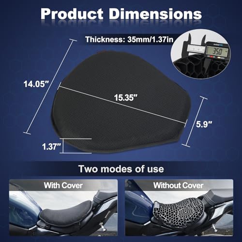 Gel Motorcycle Seat Cushion for Long Rides, Large Size, Breathable & Shock Absorbent