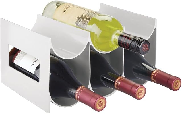 mDesign Wine Rack  Water and Wine Bottle Holder for Worktops, Pantries and Fridges  Wine Storage Rack with 2 Tiers and 6 Slots  Light Grey