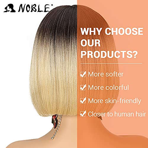 NOBLE Blonde Ombre Bob Wigs for Women Short Straight T Part HD Lace Front Wigs 150% Density Blunt Cut Bob Wig Heat Resistant Synthetic Ombre Blonde Bob Wigs for Daily Party Use 10 inches - Image 3