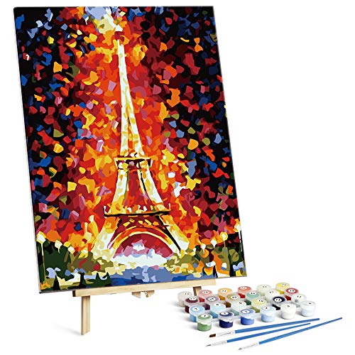 Wsdart Paint by Numbers for Adults - 16 x 20 DIY Acrylic Painting Kit, Include Framed Canvas and Wooden Easel with Brushes and Acrylic Paint Set (Eiffel Tower)