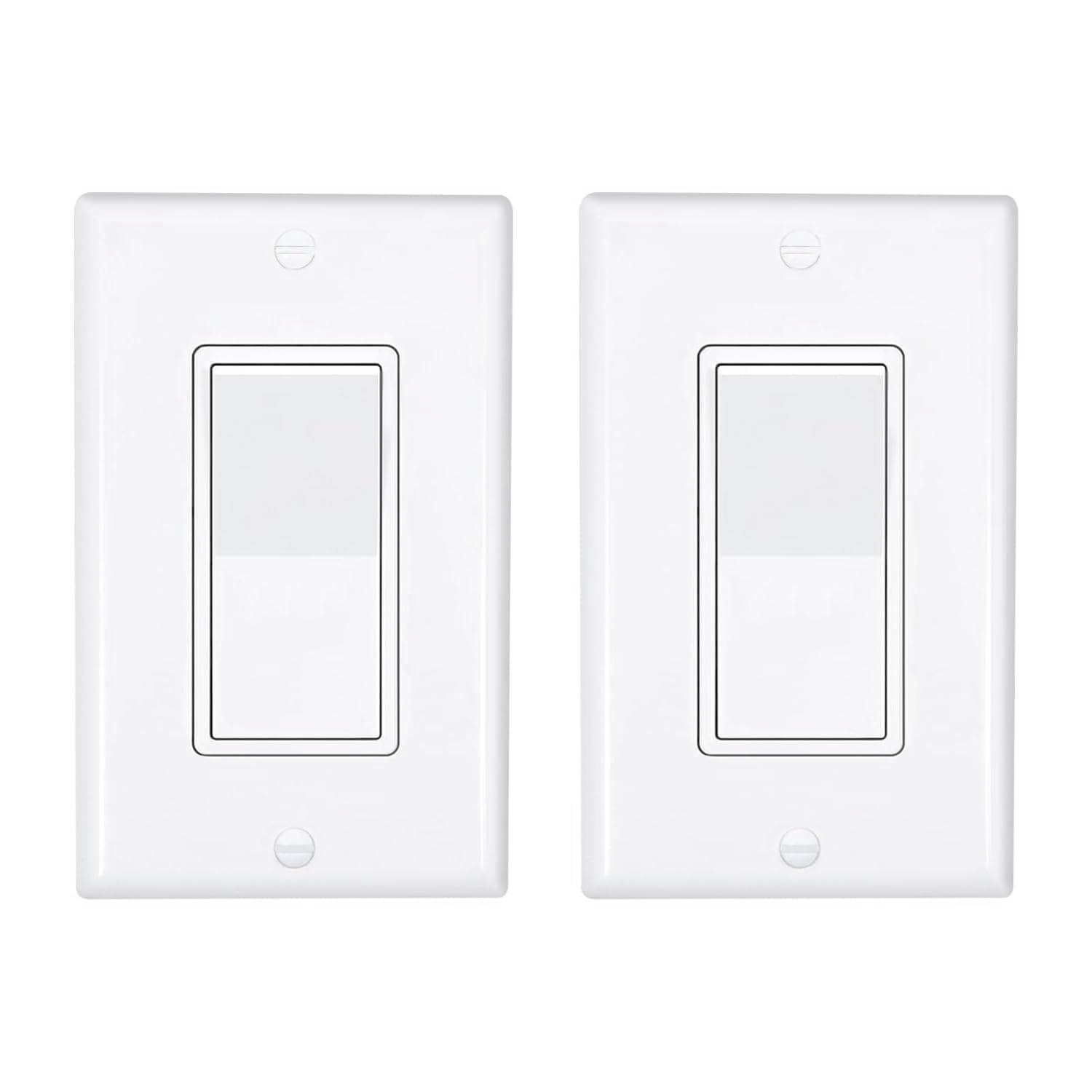 ThunderWay 4-Way Decorator Wall Light Switch with Wallplates, 15A 120/277V UL Listed - On/Off Paddle Rocker, Self-Grounding - Residential and Commercial Grade (White, 2 Pack)