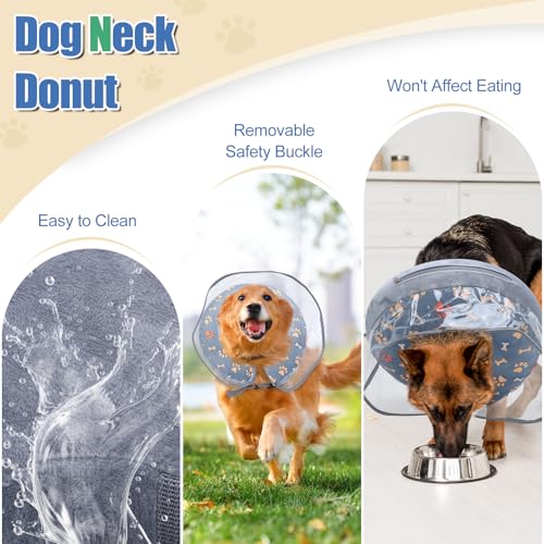 Image of Inflatable Dog Cone Collar, Adjustable Size Soft PVC 2-in-1 Dog Donut Collar After Surgery with Detachable, Inflatable Collar for Small Medium Large Dogs and Cats (Grey, Medium)