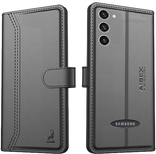 Image of AIBEX Compatible for Samsung S23 Plus 5G Flip Cover Leather Finish | Inside TPU with Card Pockets | Wallet Stand | Complete Protection Flip Case - Black