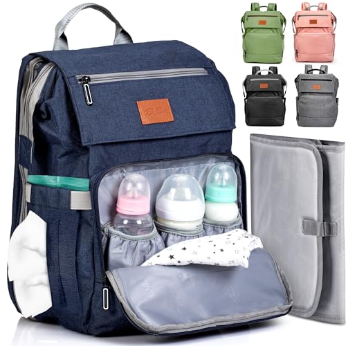 Image of PILLANI Baby Diaper Bag Backpack - Baby Bag for Boys & Girls, Diaper Backpack, Large Travel Diaper Bags w/Changing Pad, Baby Registry Search, Shower & Baby Boy Gifts, Newborn Essentials & Items, Blue