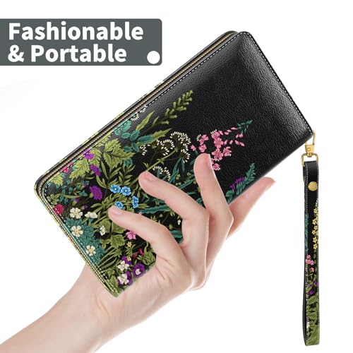 Image of Nipichsha Womens Wallet, RFID Wristlet Wallet for Women, Cute Ladies Purse, Large Credit Card Clutch Wallets with Zipper & Phone Holder, Dandelion, Modern