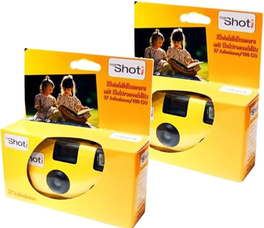 2 x 1A Photo PORST fotocamera usa e getta Topshot giallo/camera nuziale/fotocamera per feste (27 scatti, pellicola da 35 mm, automatica, flash)
