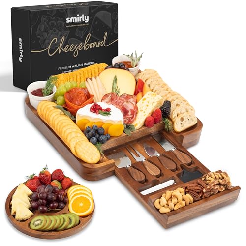 Comparison: Best Wood For Cheese Board 8 SMIRLY Charcuterie Boards Set, Large Cheese Board Set, Natural Walnut Wood Charcuterie Tray with Accessories - Housewarming Gifts New Home, Wedding & Bridal Shower Gifts for Women, Couples