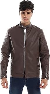 جاكيت من الجلد الاسود بياقة ماندرين وبطول يصل الى الورك للرجال من وايت رابيت