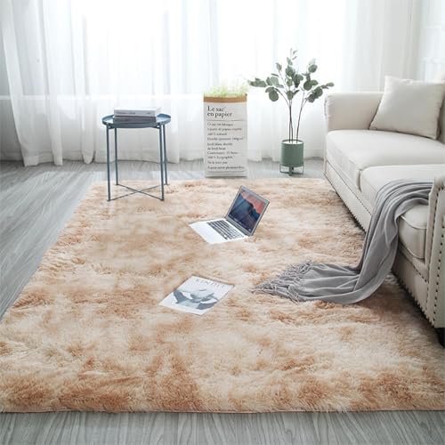 GGEROU Large Shag Area Rugs,Tie-Dyed Plush Fuzzy Rugs for Living Room, Anti Slip Fluffy Bedroom Rug,Large Area Rug Shag Shaggy Carpet for Bedroom,Nursery,Kids Room,Home Decor (Beige, 80 * 160cm)
