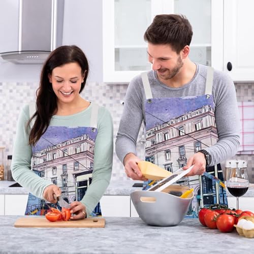 Tablier de cuisine imprimé vieux tram avec 4 broches de style