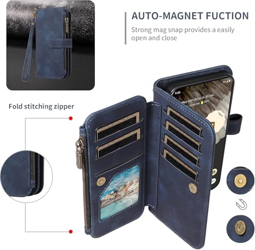 Coque Google Pixel 7 Pro Asuwish portefeuille en cuir bleu avec cordon