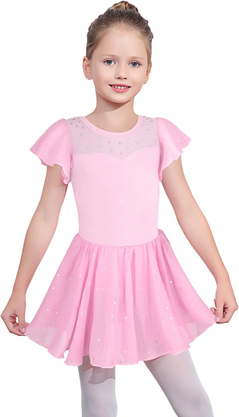 EQSJIU Girls Ruffle Sleeve Ballet Dance Dress Tutu Skirted Leotard Ballet Outfits Dance Leotard for Girls 1-10 Years - Image 2