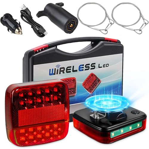 Wireless Trailer Lights Magnetic, Upgrade Rechargeable Wireless Trailer Tow Lights LED Kit, IP65 Waterproof, 10-Hour Battery Life, 100 FT Signal Synchronization for Towing Truck Camper RV Boat