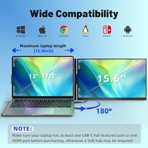 Image of Laptop Screen Extender - 15.6 inch Dual Portable Monitor FHD IPS 1080P Detachable Extended Extra, Plug & Play Double Screen External Laptops Display Compatible with Windows DeX Mac for Travel Work