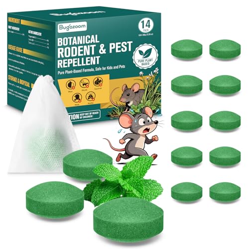 Natural Mice & Rat Deterrent for Indoor/Outdoor Use - 14 Packs Peppermint Oil Moth Balls for Rodents Repellent Family & Pet-Safe Long-Lasting Mouse Control for Squirrels Skunks Chipmunks