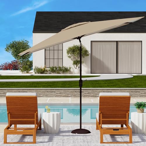 SAFAVIEH Outdoor Collection Athens Beige 7 x 10 Ft Rectangular Auto Tilt Crank UV Protected Umbrella -  PAT8307B
