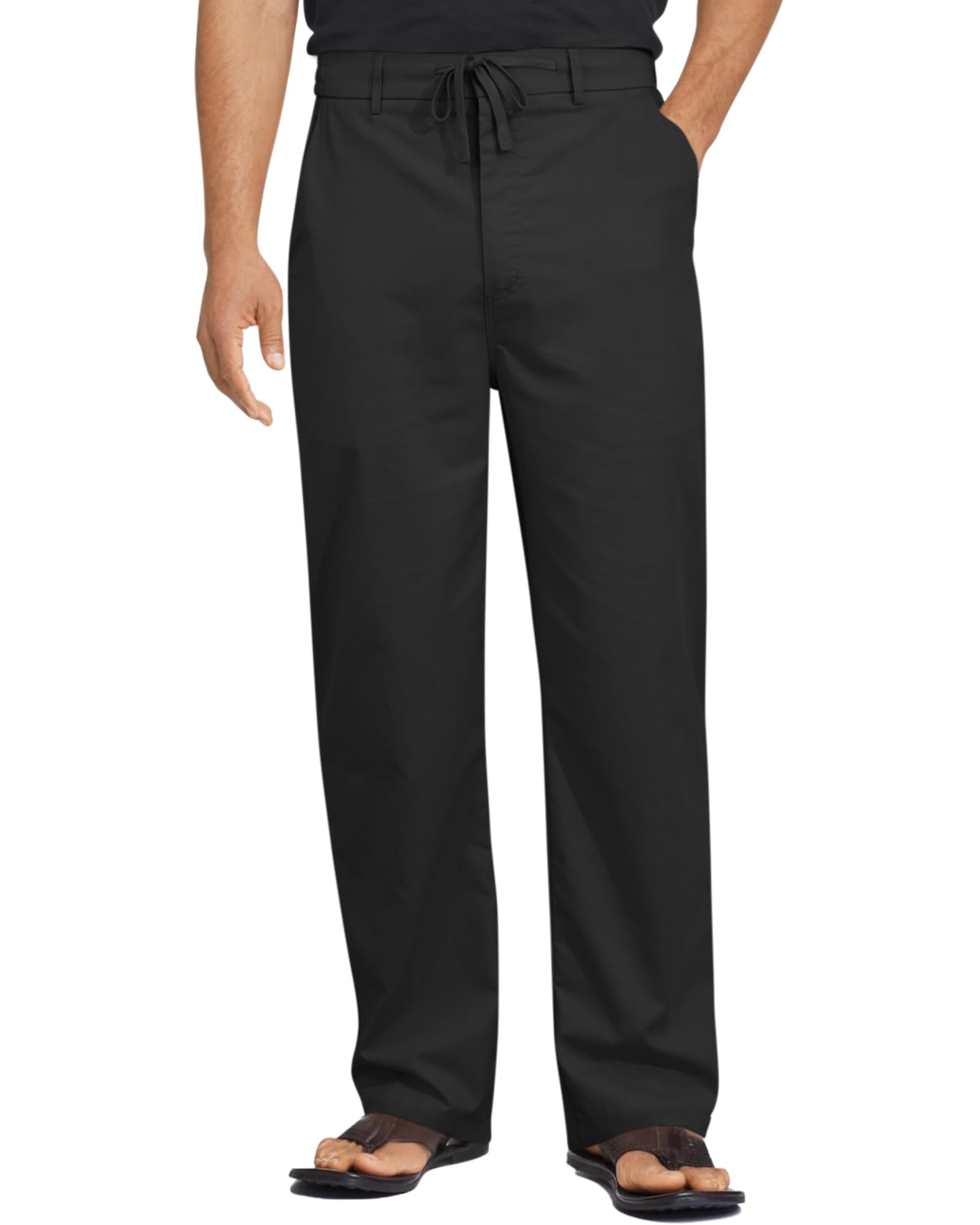 Mens Linen Casual Pants Loose Straight Elastic Suit Waist Drawstring Trousers Lightweight Beach Vacation Pants