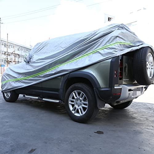 Image of Car Cover Waterproof All Weather for LR Defender Automobiles, Outdoor Full Cover Rain Sun UV Protection with Zipper Cotton, Customized Fit for Land Rover Defender 110 2020-2025+ Accessories Auto Parts