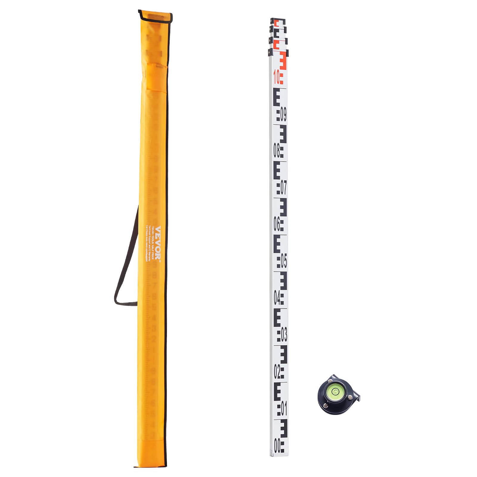 VEVOR Tige de mesure télescopique métrique 4 m, mire télescopique de mesure double face en cm/mm règle en alliage d'aluminium avec niveau à bulle et sac de transport pour mesurer maisons, murs, sols