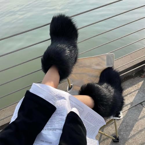 Fur Boots Warm Women's Faux Fur Boot Furry Short Snow Boot Mid-Calf Boots Outdoor Flat Shoes4