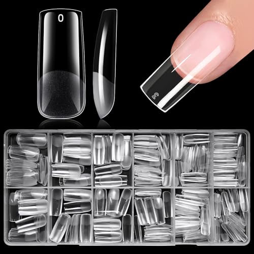 AddFavor Long Square Nail Tips 300pcs Gel Nail Tips Square Long Fake Nails Full Cover Clear 15 Size Acrylic Nails Tips for Nail Extensions Press on Nails Making