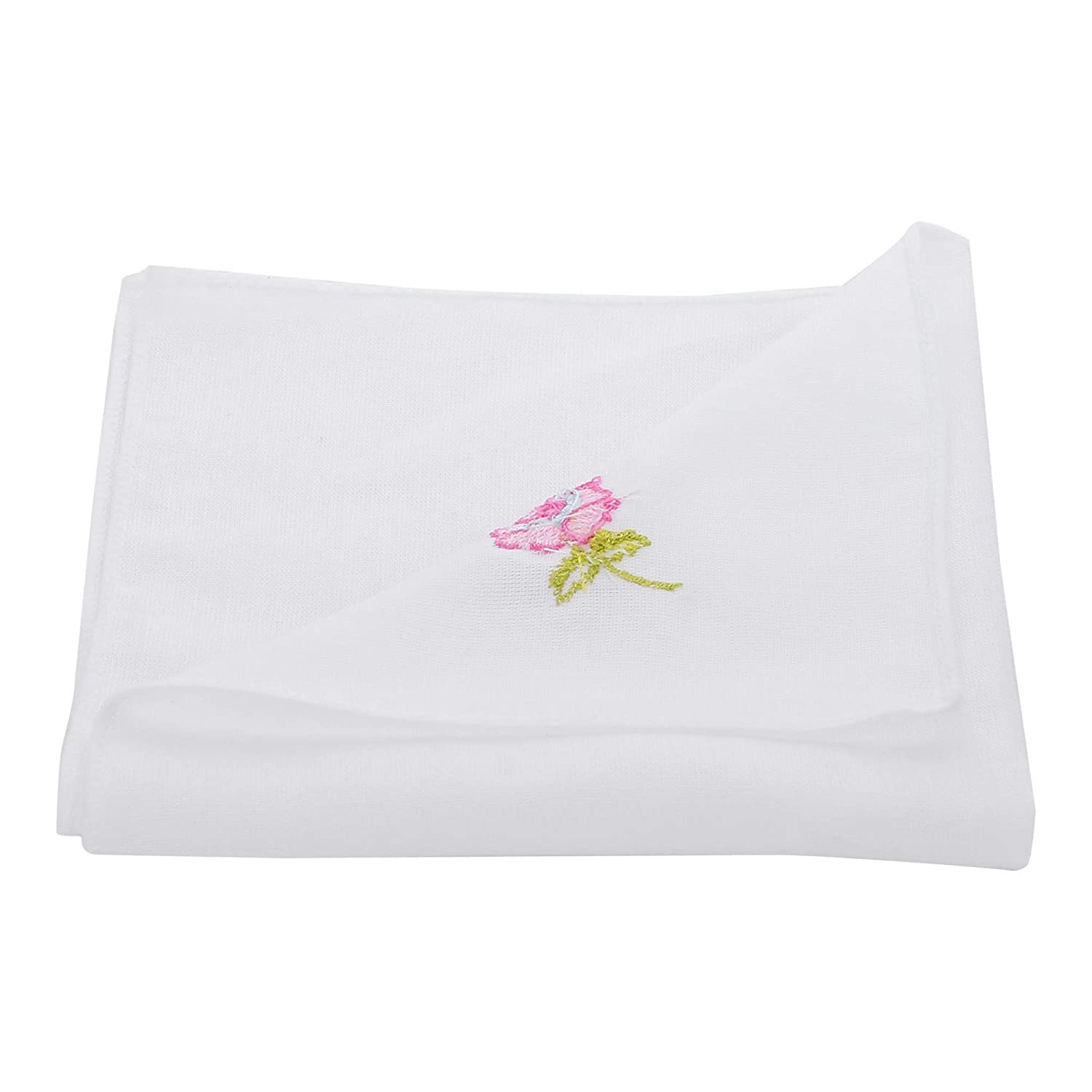 Caruso Italy Women's Embroidered 100% Pure Cotton Handkerchief White - Pack of 10 3