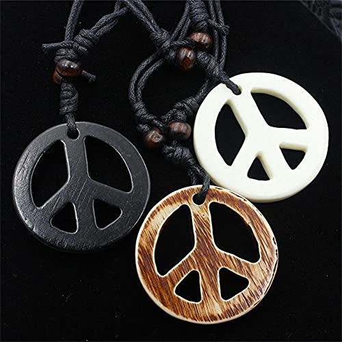 3Pcs Love Peace Sign Hippie Pendant Necklace Vintage Rope Chain Resin Peace Pendant 1960s 1970s Hippie Party Dressing Accessories Jewelry for Women Men2