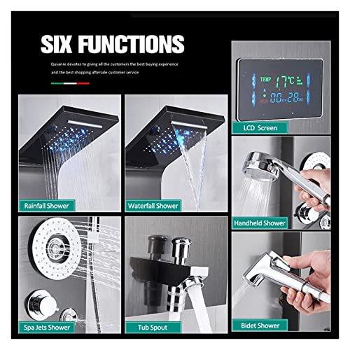 Set Miscelatore termostatico per Doccia con Pannello LED, 6 funzioni, soffione a Pioggia e a Cascata, rubinetti per Bidet per Vasca idromassaggio