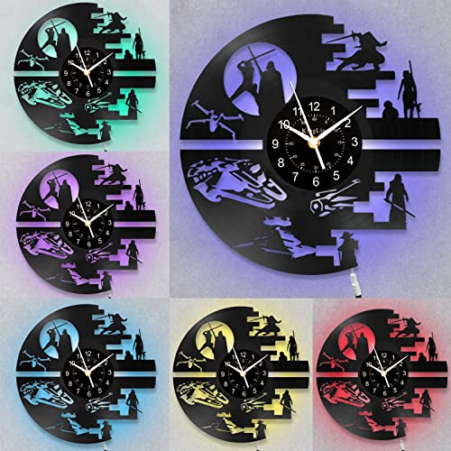 Star Science Fiction Film Themed Clocks, Vinyl Records Wall Clock, Led Light Wall Decor, Stars And Wars Theme Art Wall Decor Vintage Clock Unique Birthday Gifts For Men,Kids #TOP1