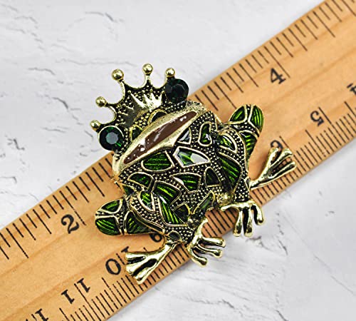 Gyn&Joy Brass Tone Peridot Green Colored Rhinestone Crystal Happy Frog King Brooch Pin Bz099 #TOP1