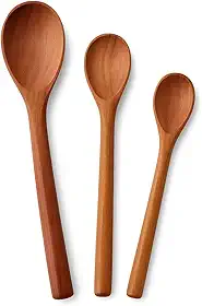 Kit Conjunto de 3 Colheres de Pau Madeira para Cozinha, Tamanhos Variados 26-32-36cm, Bambu Natural, Madeira Maciça