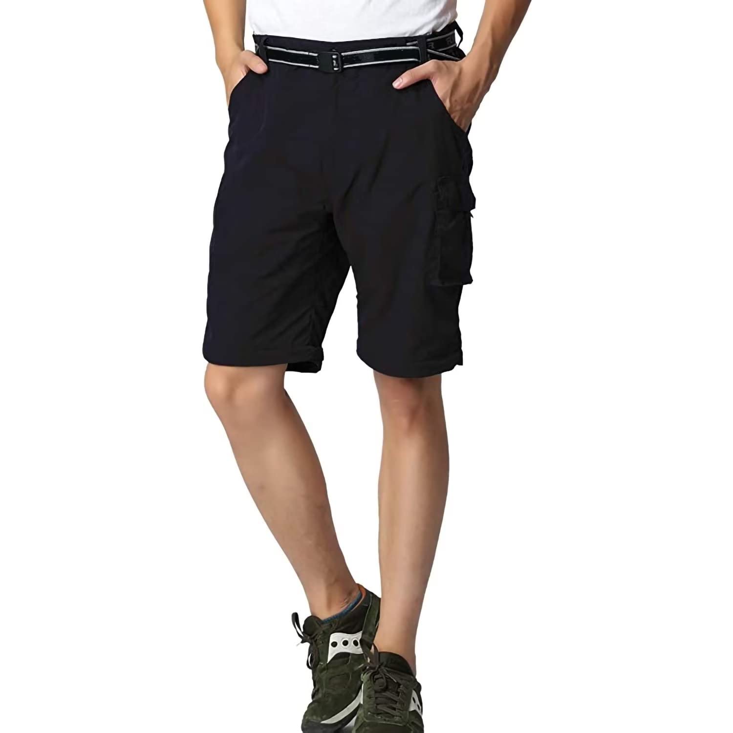 FLYGAGA Hommes Outdoor Pantalon de randonnée Pantalon Zip Off Jambes de Pantalon Amovibles Short d'été avec Ceinture Léger Séchage Rapide Respirant Pantalon Fonctionnel Pantalon de Trekking Cargo
